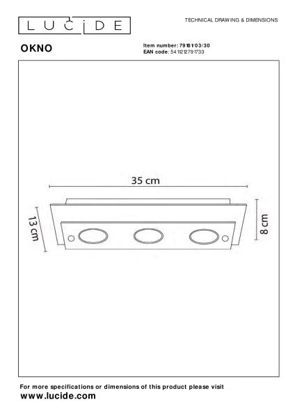 Lucide OKNO - Deckenleuchte - 3xGU10 - Schwarz - TECHNISCH